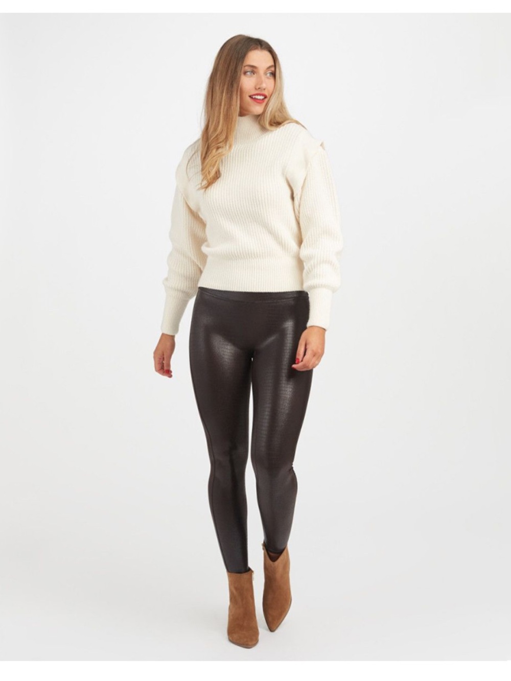 SPANX 20303R Faux Leather Croc Shine Leggings Black/Brown Sz XL